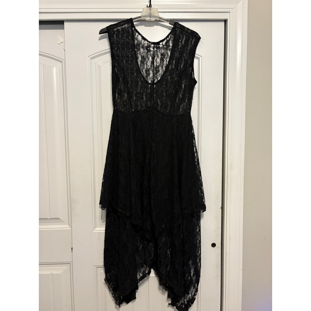 Black Floral Lace Sleeveless Handkerchief Hem Tiered Gothic Dress 2XL - Picture 4 of 7